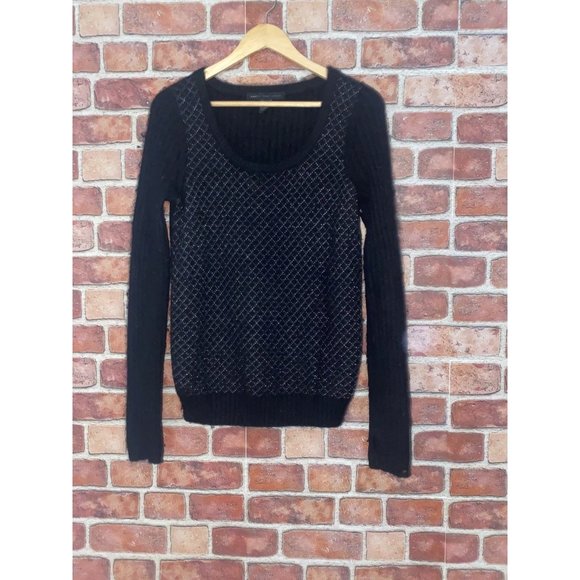 Marc By Marc Jacobs Black Nylon Angora Knit Sweater with Silver Metallic Argyle - Picture 2 of 11